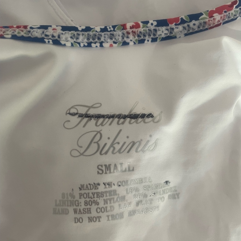 Frankie's Bikinis White One Piece with Floral Trim - Picture 5 of 7